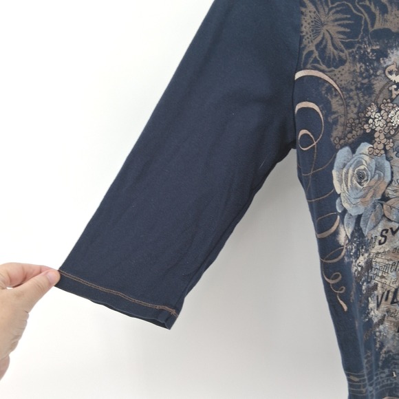 CJ Banks Plus Size X Embellished Graphic Top Bicycle Roses Rhinestones USA Made - Picture 5 of 12